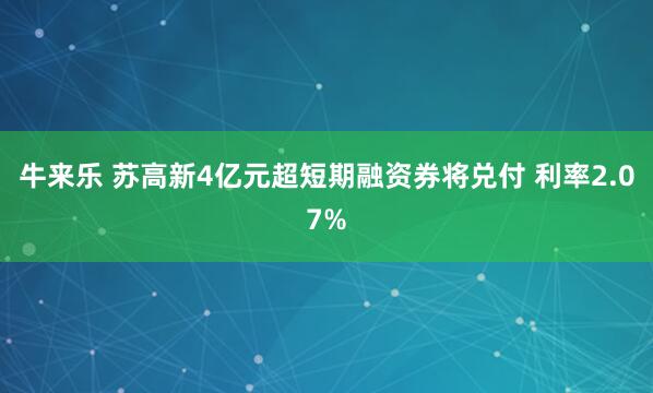 牛来乐 苏高新4亿元超短期融资券将兑付 利率2.07%